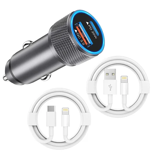 Cargador de coche para iPhone, cargador de coche rápido USB C [certificado Apple MFi] Cargador de coche Apple de 38 W de doble puerto cargador de