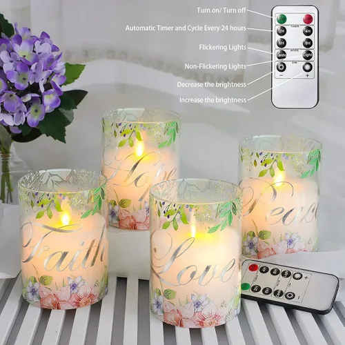 Miniatura 2 de Velas de pilar sin llama, color rosa, velas LED de cristal, funcionan con pilas con control remoto/temporizador, juego de 4 velas para regalos