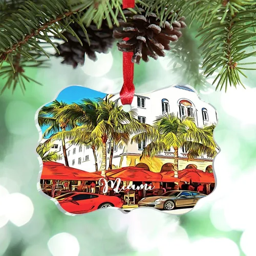 Miniatura 16 de Miami Florida, Estados Unidos, decoración de árbol de Navidad, recuerdos de ciudad de campo, recuerdos personalizados de Navidad 2023, decoración
