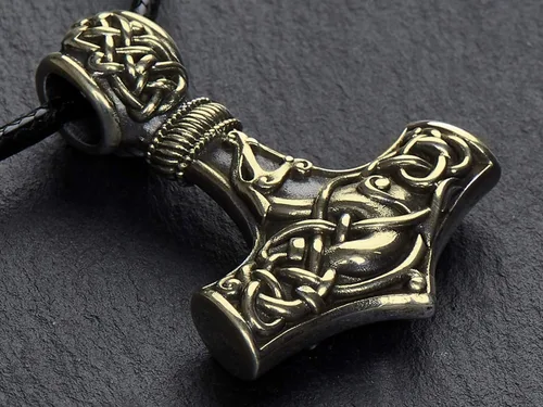 Miniatura 150 de Viking Thors Hammer Necklace Pendant - Vegvisir Aegishjalmur Helm of Awe Raven Huginn Muninn Pendant Necklace Amulet Talisman - Thor Necklace