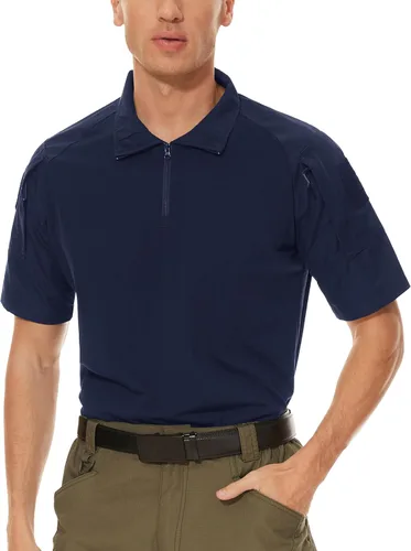 Miniatura 12 de MAGCOMSEN Camisas militares tácticas para hombre con cremallera de 1/4, manga corta, ajustada, camisa de camuflaje