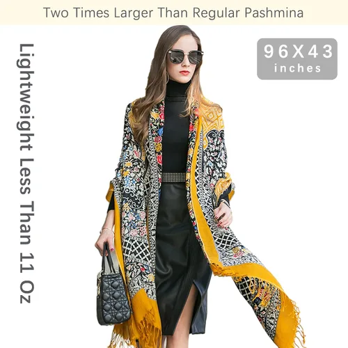 Miniatura 77 de DANA XU Manta de pashmina extragrande 100% de lana merina, bufanda de viaje, bufanda de cachemira para mujer, otoño e invierno, chal de gran