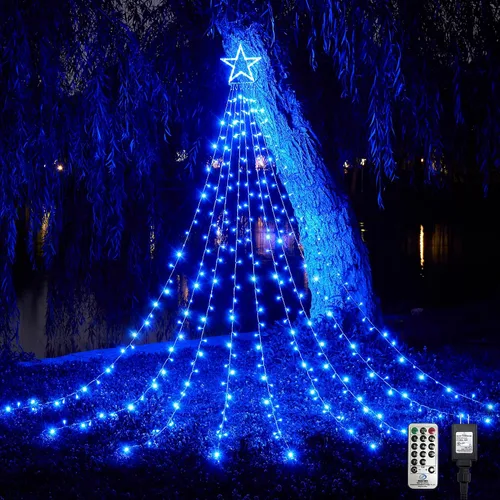 Miniatura 14 de WBao 344 luces LED de Navidad para decoración al aire libre con estrella de 12 pulgadas, luces de Navidad de cascada de 11.9 pies, control remoto, 8