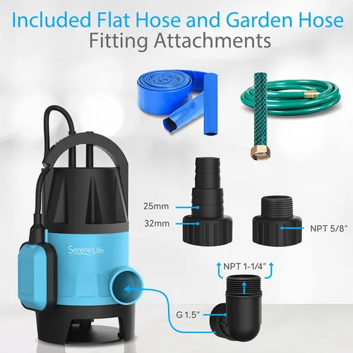 Miniatura 2 de SereneLife Bomba sumergible de 400 W, agua sucia limpia, potente bomba de sumidero, interruptor de flotador automático, cable de 16 pies, sótano