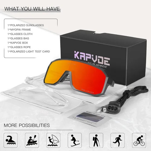 Miniatura 6 de KAPVOE Gafas de sol polarizadas para ciclismo, deportes, UV400, para correr, pesca, béisbol, para hombres y mujeres, K62 Rojo