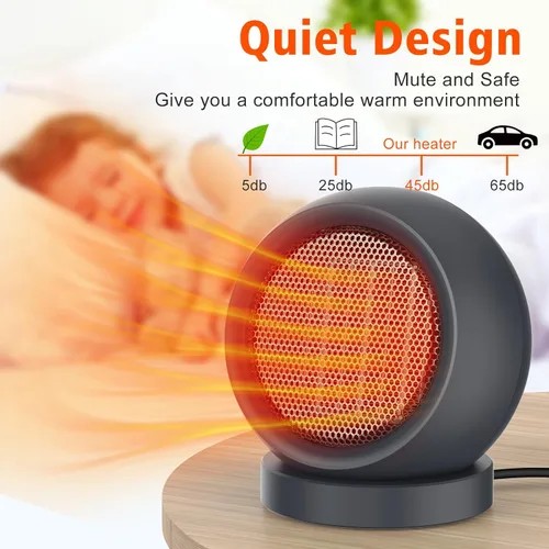 Miniatura 4 de Coolfor Calentador de espacio, calentador eléctrico de escritorio de cerámica PTC, ventilador de calefacción de alto rendimiento para el hogar, Gris