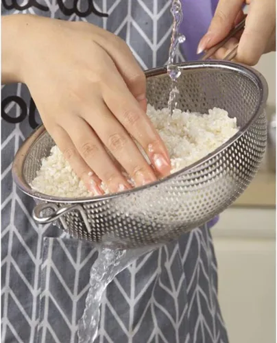 Miniatura 3 de KALLORY Colador de arroz Colador de malla fina con asa Colador de acero inoxidable fino para fregadero de grasa Cesta de fregadero de arroz Lavado