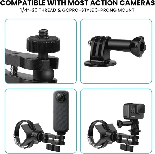 Miniatura 3 de BarGrip Abrazadera universal de montaje de cámara de barra enrollable para cámaras de acción – Se adapta a barras redondas, cuadradas y de perfil