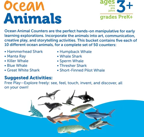 Miniatura 6 de Learning Resources Animales del océano, contadores, juego imaginativo, conjunto de 50 animales oceánicos diferentes, 50 piezas, edades 3+, multicolor