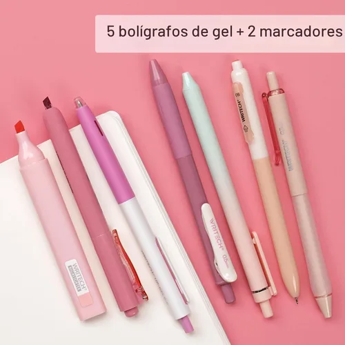 Miniatura 4 de WRITECH Bolígrafos de gel y resaltadores para diario: set de diario con estética de colores pastel surtidos, tinta de 0.5 mm de punta fina, Rosa