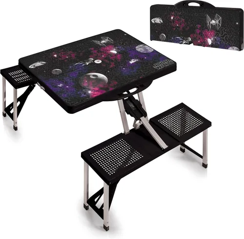Miniatura 2 de PICNIC TIME Star Wars Death Star - Mesa de picnic plegable con asientos, juego de mesa y banco de aluminio plegable con agujero para paraguas, mesa