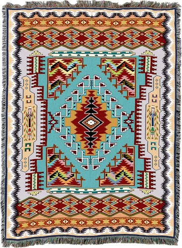 Miniatura 21 de Pure Country Weavers Manta Butte Clay - Inspirada en los nativos americanos del suroeste - Tapiz manta de regalo tejido de algodón - Fabricado