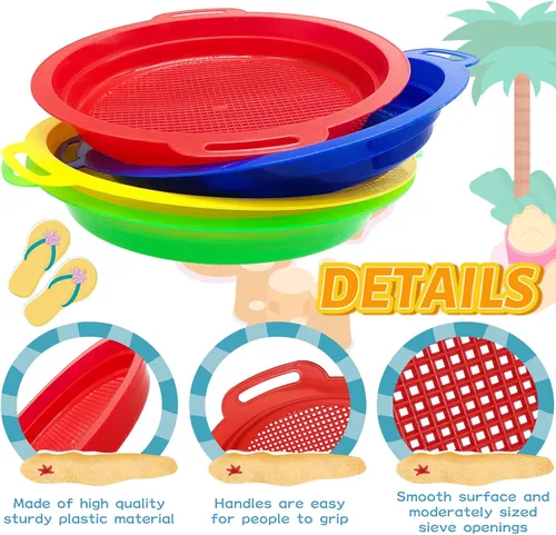 Miniatura 3 de OJYUDD Paquete de 8 tamices de arena de plástico para adultos, sartenes multiusos para playa, jardinería y uso al aire libre (8.75 x 9.75 pulgadas)