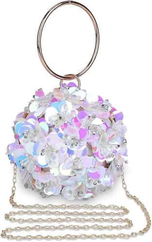 Selighting Bolso de mano floral de bola redonda para mujer bolso de noche formal con cuentas bolso de novia bolso de fiesta de graduación