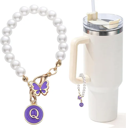 Miniatura 103 de Encanto de letra para Copa Stanley, accesorios de cadena de perlas, encantos de iniciales de Copa Stanley para asa, decoración de botella de agua