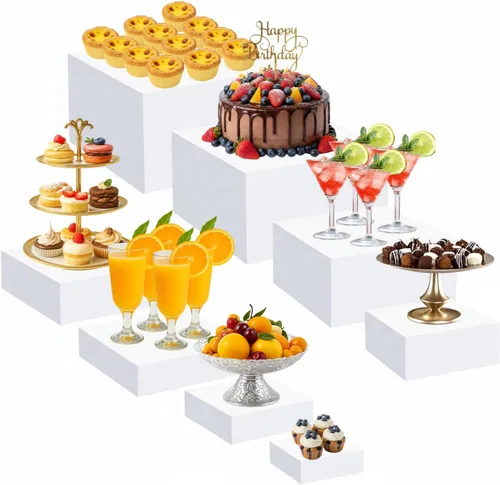 Geelin Paquete de 8 elevadores acrílicos para buffet - Cajas cúbicas decorativas de 3 a 10 pulgadas, soportes de exhibición con fondos huecos para