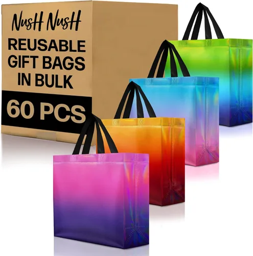 Miniatura 60 de Nush Nush Bolsas de regalo de color azul aguamarina de gran tamaño – Juego de 30 bolsas de regalo azul claro brillante con asas a granel – Bolsa