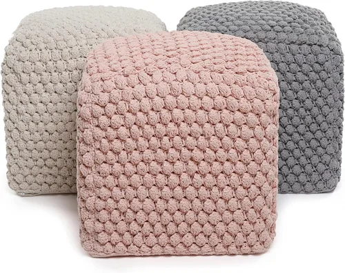 Miniatura 8 de BIRDROCK HOME - Taburete de puf redondo con diseño otomano – Puf de punto – Cuerda trenzada de algodón – Ideal para la sala de estar, dormitorio