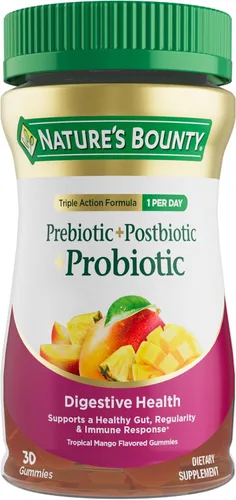 Nature's Bounty Pre + Pro + Gomitas postbióticas para la salud digestiva, apoyo inmunológico, gomitas probióticas para la salud intestinal, sabor a