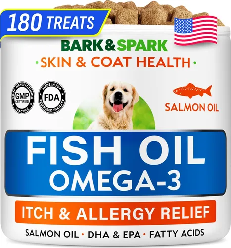 Miniatura 10 de BARK&SPARK Omega 3 para perros - 180 golosinas de aceite de pescado para la muda de pelo de perro, alergia cutánea, alivio de la picazón