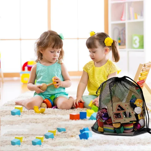 Miniatura 7 de iMucci Bolsa de malla con cordón de lavandería, bolsa de gimnasio con cordón de nailon con cierre de cordón, Negro 12, Classic