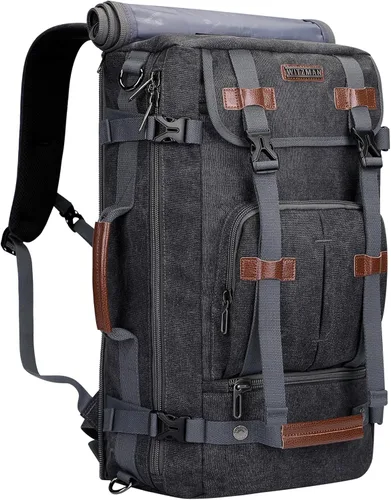 WITZMAN Mochila de lona vintage Mochila de viaje grande para laptop, mochila convertible para hombro, Negro -, Mochilas de viaje