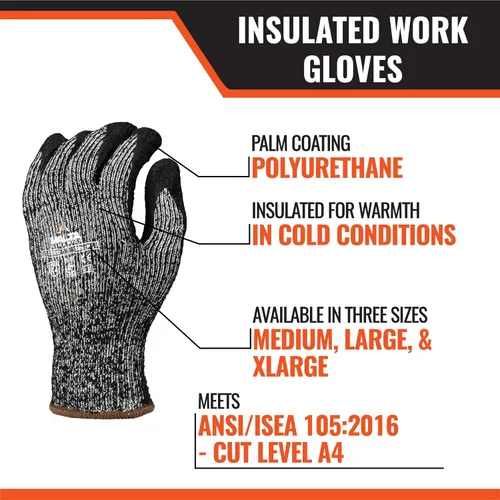 Miniatura 3 de Malta Dynamics Guantes de seguridad resistentes a cortes, paquete de 12 guantes de trabajo aislados, nivel de corte ANSI A4, ajuste cómodo,