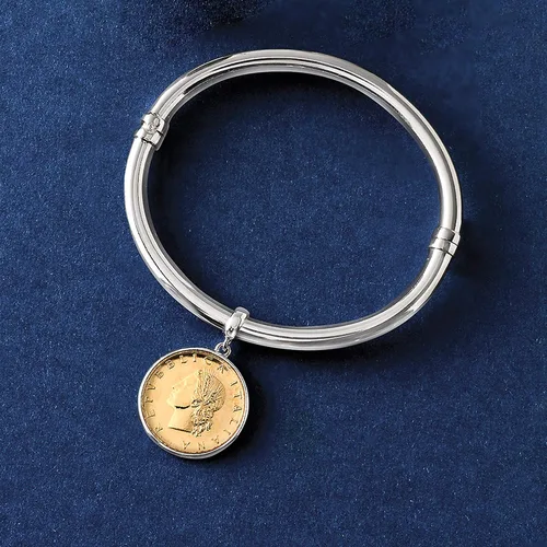 Miniatura 3 de Ross-Simons Italian Genuine Lira Coin Charm Bangle Bracelet in Sterling Silver