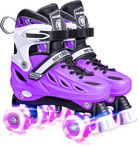 METROLLER Patines de ruedas para niñas de 5 a 8 a 12 años y niños y adolescentes, 4 tamaños ajustables para niños pequeños con ruedas iluminadas,