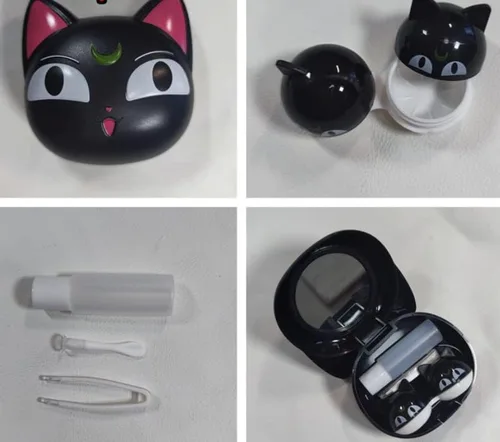 Miniatura 4 de Paquete de 2 fundas para lentes de contacto de anime lindo gato estuche de viaje portátil para lentes de contacto kit con solución limpiadora