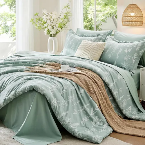 Miniatura 42 de MUXHOMO Juego de edredón tamaño individual XL, elegante juego de cama con estampado floral en una bolsa, 5 piezas, ultra suave y transpirable