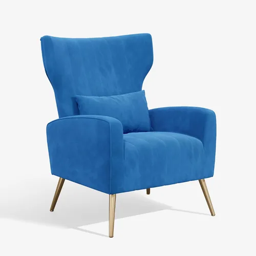 Miniatura 10 de Nalupatio Sillas decorativas de terciopelo, moderno sillón con respaldo alto con almohada lumbar, sillón tapizado de respaldo alto con patas de Beige