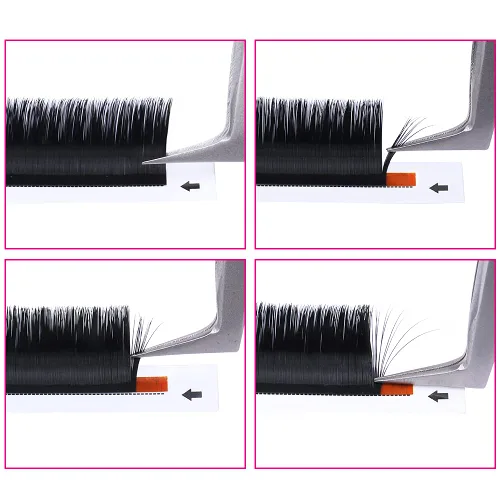 Miniatura 5 de Easy Fan Pestañas de Volumen 9-17mm Bandeja Mixta D Curl Extensiones de Pestañas Auto-Abanicantes Extensiones de Pestañas Russian Blooming