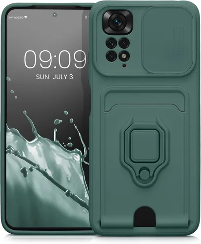 Miniatura 8 de kwmobile Funda de plástico compatible con Xiaomi Redmi Note 11 / Note 11S - Funda con soporte de metal con ranura para tarjetas - Verde musgo