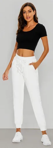 Miniatura 46 de MOUEEY Pantalones deportivos súper cálidos con forro de sherpa para mujer, pantalones deportivos de forro polar con bolsillos con cremallera