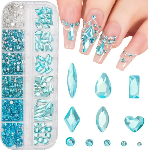 Miniatura 8 de Kit de diamantes de imitación de cristal 3D rosa claro multiformas para uñas, mezcla de 0.031 in, cuentas redondas plateadas para uñas, gemas