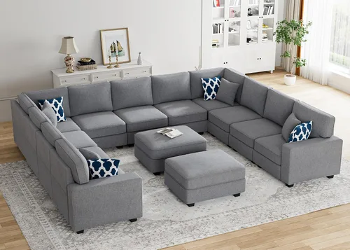 Miniatura 30 de Legend Vansen - Sofá modular seccional en forma de U con otomano, moderno, reversible, de esquina, para sala de estar (Créma, Sofá en forma de U-3)