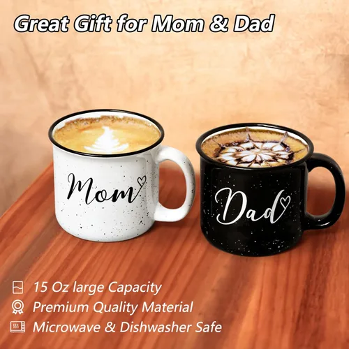 Miniatura 6 de YHRJWN Juego de tazas para padres nuevos, regalos para mamá y papá para parejas, perfecto para el día de la madre, día del padre y Navidad, 15 onzas
