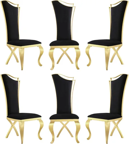 Miniatura 17 de ACEDÉCOR Juego de 2 sillas de comedor de terciopelo, sillas de cocina tapizadas de lujo negras con respaldo alto aerodinámico, modernas y hermosas