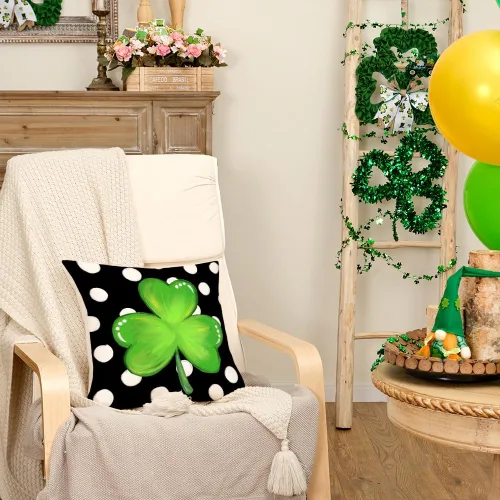 Miniatura 2 de AACORS Funda de almohada del Día de San Patricio de 16 x 16 pulgadas, decoración de trébol de lunares, funda de cojín de primavera para el sofá