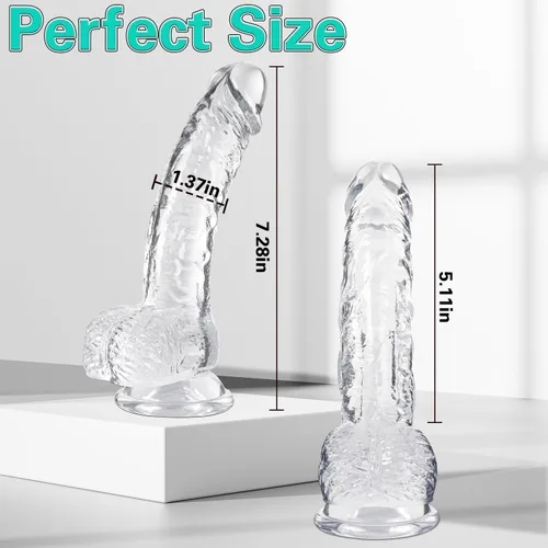 Miniatura 2 de Consolador realista transparente de 7.3 pulgadas, se siente como la piel, material seguro para el cuerpo, con copa de succión fuerte para jugar