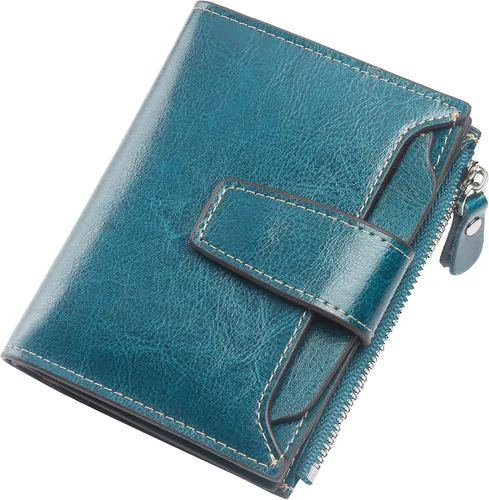 Miniatura 19 de Lavemi Pequeña cartera compacta para mujer, con bloqueo RFID, de piel auténtica, plegable, con ventanas de identificación