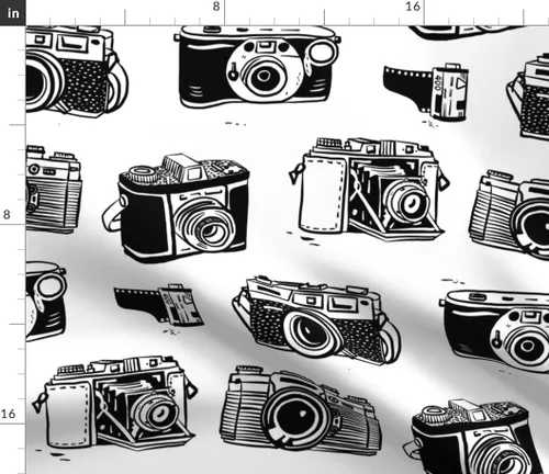 Miniatura 2 de Spoonflower Tela – Fotografía en blanco y negro Foto Vintage Cámara impresa en tela de algodón Petal Signature por The Yard – Coser acolchado Ropa
