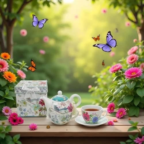 Miniatura 5 de Juego de té de porcelana de hueso Lightahead para una persona en diseño de pájaro azul, en atractiva caja de regalo reutilizable hecha a mano