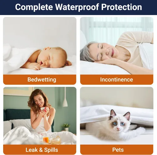 Miniatura 2 de Cheer Collection Protector de colchón impermeable para incontinencia, funda de colchón elástica transpirable y silenciosa