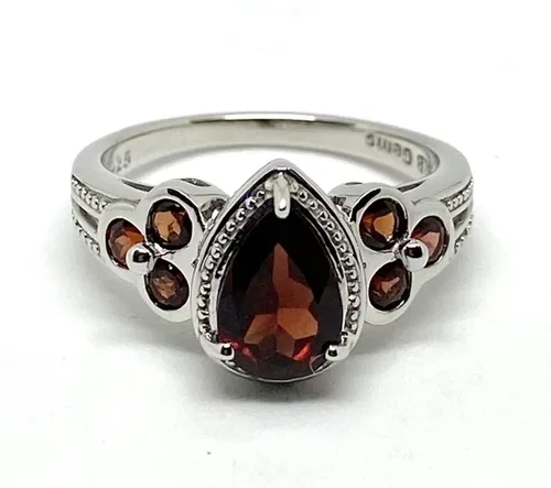 Miniatura 3 de RB Gems Anillo de plata de ley 925 con gemas auténticas en forma de pera de 9 x 6 pulgadas con bisel acentuado acabado chapado en rodio