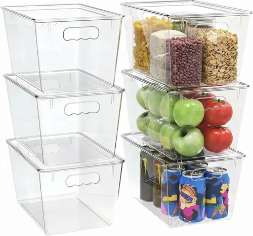 Miniatura 10 de YAN & HIN Paquete de 8 contenedores de almacenamiento transparentes con tapas, organizadores de plástico apilables con asas, organizadores