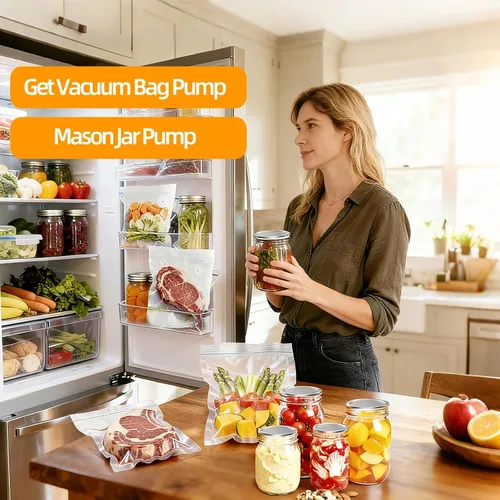 Miniatura 2 de Sellador al vacío de mano para alimentos, máquina selladora al vacío + 30 bolsas selladoras al vacío reutilizables + 4 tapas para tarros Mason