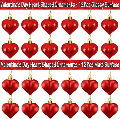 Miniatura 2 de 24 adornos en forma de corazón para el día de San Valentín, bolas de corazón brillantes y mate, decoraciones colgantes para el día de San Valentín