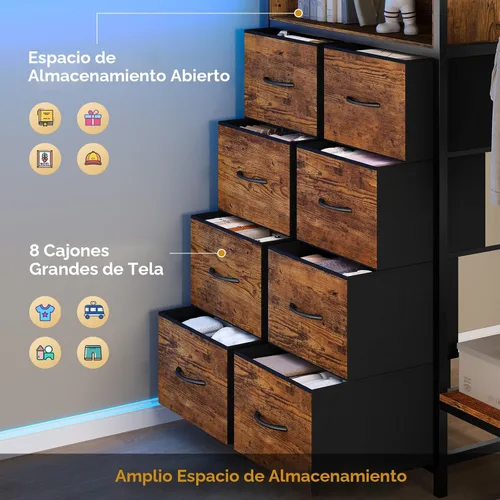 Miniatura 4 de ADORNEVE Litera Full sobre Twin con 8 cajones de almacenamiento, cama alta de metal con luces LED y estantes de almacenamiento, literas Twin sobre